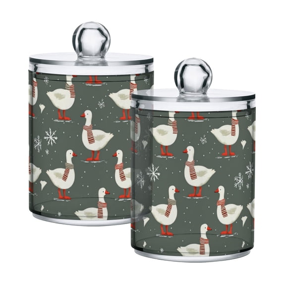 Yayeee 2 Pack Qtip Holder Bathroom Cotton Swab Canister with Lid Clear Dispenser Set, Winter Goose