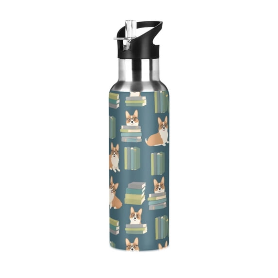 Yayeee 20oz Insulated Water Bottle Double Wall Stainless Steel with Flip Straw Lid, Blue Cartoon Dog Pattern