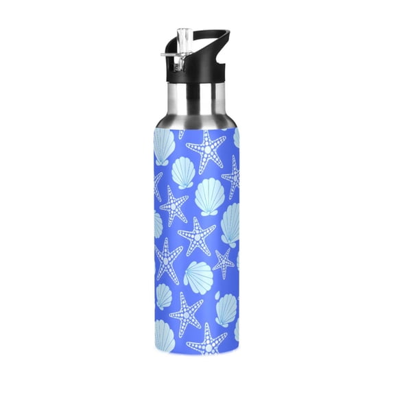 Yayeee 20oz Insulated Water Bottle Double Wall Stainless Steel with Flip Straw Lid, Blue Starfish Pattern