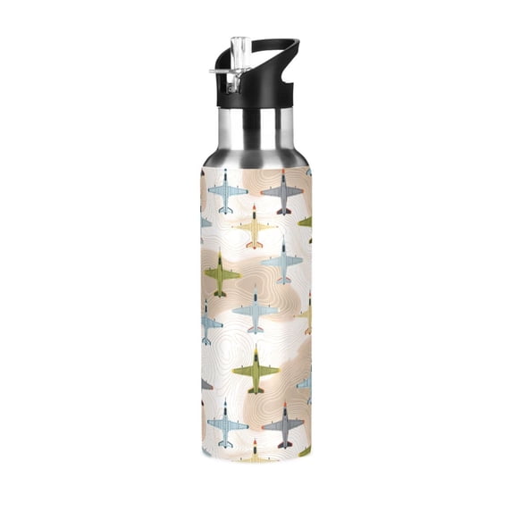 Yayeee 20oz Insulated Water Bottle Double Wall Stainless Steel with Flip Straw Lid, Colorful Airplanes Pattern