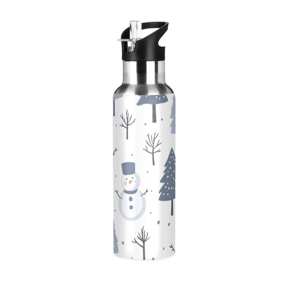 Yayeee 20oz Insulated Water Bottle Double Wall Stainless Steel with Flip Straw Lid, Cute Snowmen