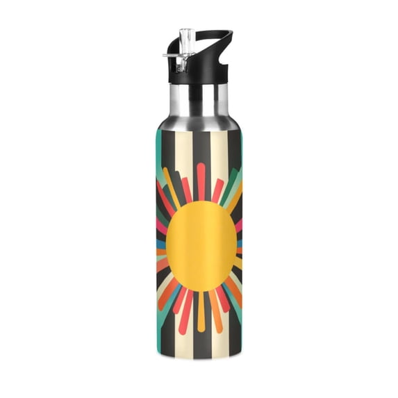 Yayeee 20oz Insulated Water Bottle Double Wall Stainless Steel with Flip Straw Lid, Geometric Sun