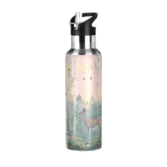 Yayeee 20oz Insulated Water Bottle Double Wall Stainless Steel with Flip Straw Lid, Night Deer