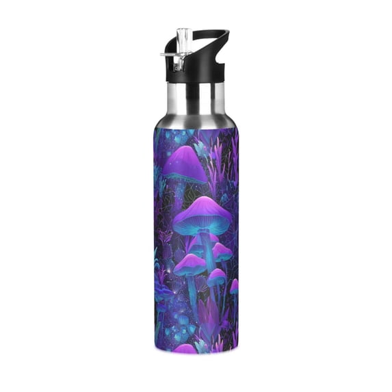 Yayeee 20oz Insulated Water Bottle Double Wall Stainless Steel with Flip Straw Lid, Purple Mushrooms Pattern