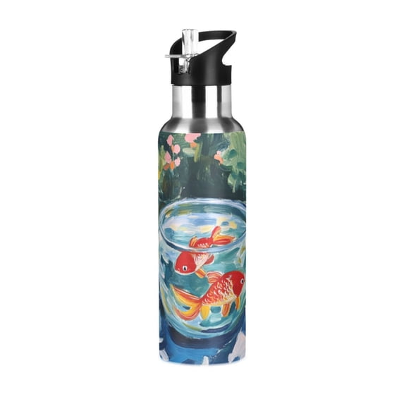 Yayeee 20oz Insulated Water Bottle Double Wall Stainless Steel with Flip Straw Lid, Red Goldfish