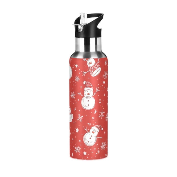 Yayeee 20oz Insulated Water Bottle Double Wall Stainless Steel with Flip Straw Lid, Red Snowman