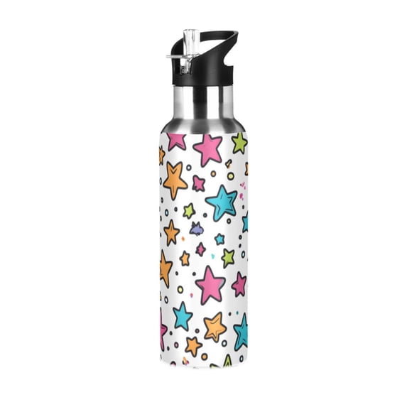 Yayeee 20oz Insulated Water Bottle Double Wall Stainless Steel with Flip Straw Lid, White Stars