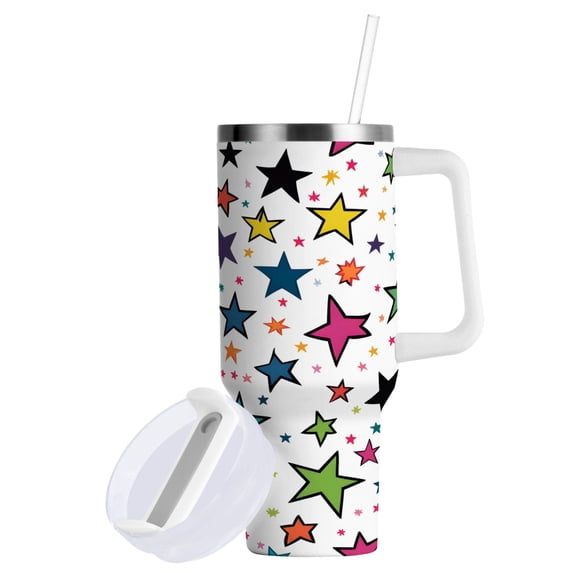 Yayeee 30oz Stainless Steel Tumbler with Straw and Handle Double-Wall Insulated Travel Water Bottle, Green Stars