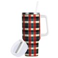 thumbnail image 1 of Yayeee 30oz Stainless Steel Tumbler with Straw and Handle Double-Wall Insulated Travel Water Bottle, Vibrant Red Tartan Pattern, 1 of 8