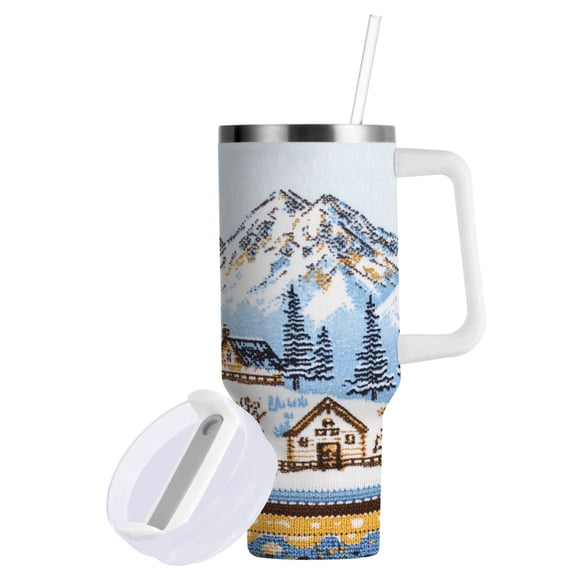 Yayeee 30oz Stainless Steel Tumbler with Straw and Handle Double-Wall Insulated Travel Water Bottle, Winter Village