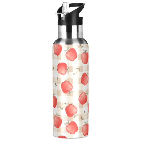 Yayeee 33oz Insulated Water Bottle Double Wall Stainless Steel with Flip Straw Lid, Apple Plaid Pattern