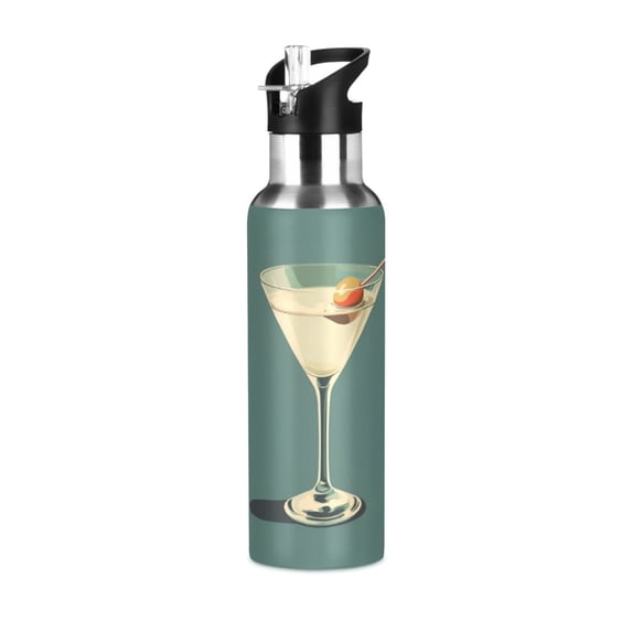 Yayeee 33oz Insulated Water Bottle Double Wall Stainless Steel with Flip Straw Lid, Beige Martini