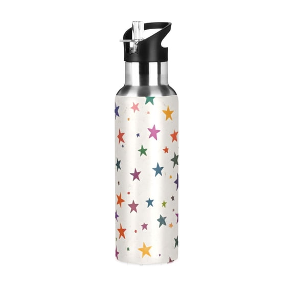 Yayeee 33oz Insulated Water Bottle Double Wall Stainless Steel with Flip Straw Lid, Beige Stars