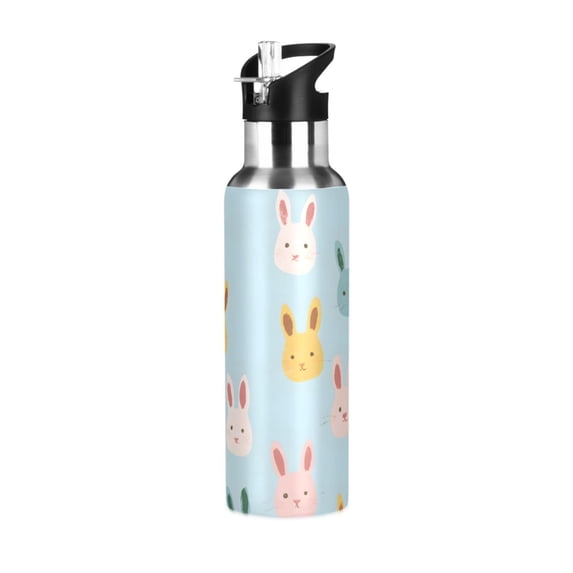 Yayeee 33oz Insulated Water Bottle Double Wall Stainless Steel with Flip Straw Lid, Cute Rabbits