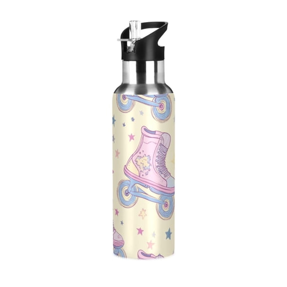 Yayeee 33oz Insulated Water Bottle Double Wall Stainless Steel with Flip Straw Lid, Roller Disco