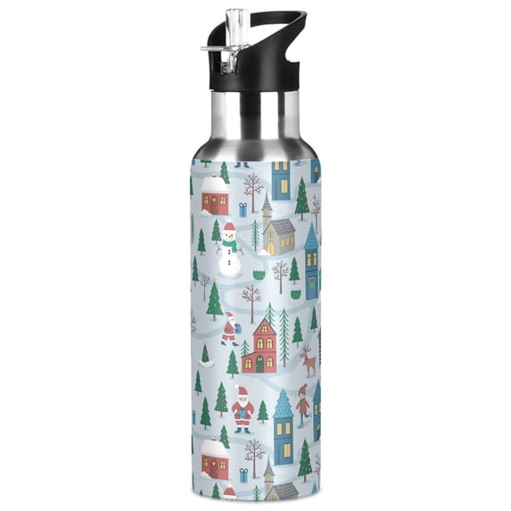 Yayeee 33oz Insulated Water Bottle Double Wall Stainless Steel with Flip Straw Lid, Snowy Christmas Pattern