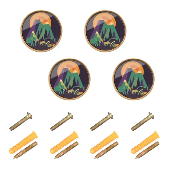 Yayeee 4 Pack Cabinet Knobs with Screws Round Zinc Drawer Pulls for Kitchen, Abstract Animals