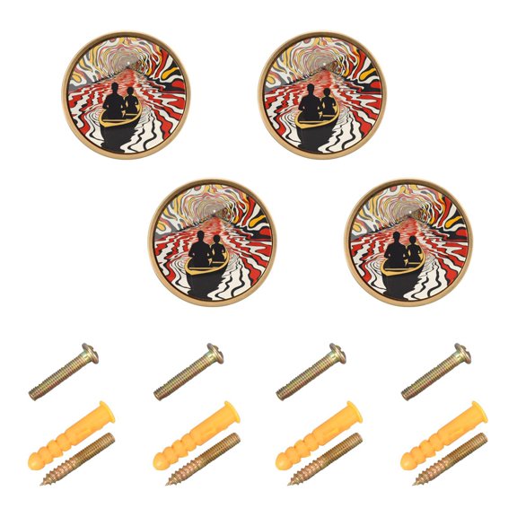 Yayeee 4 Pack Cabinet Knobs with Screws Round Zinc Drawer Pulls for Kitchen, Abstract Boat Ride