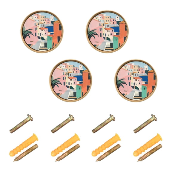 Yayeee 4 Pack Cabinet Knobs with Screws Round Zinc Drawer Pulls for Kitchen, Art City