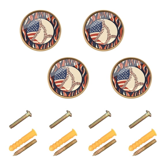 Yayeee 4 Pack Cabinet Knobs with Screws Round Zinc Drawer Pulls for Kitchen, Baseball Pattern