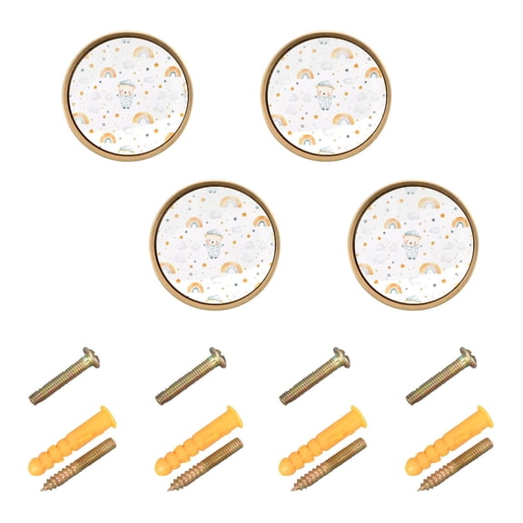 Yayeee 4 Pack Cabinet Knobs with Screws Round Zinc Drawer Pulls for Kitchen, Bear Rainbow Pattern