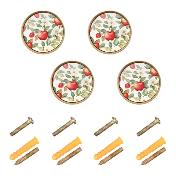 Yayeee 4 Pack Cabinet Knobs with Screws Round Zinc Drawer Pulls for Kitchen, Beige Apple Pattern