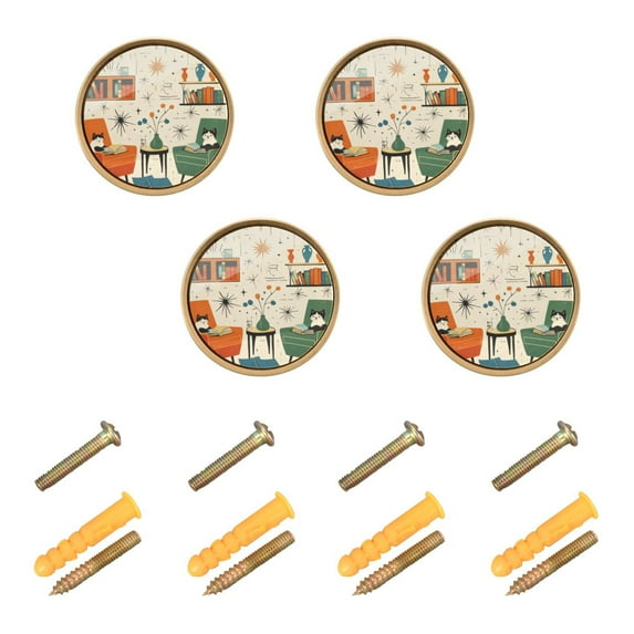 Yayeee 4 Pack Cabinet Knobs with Screws Round Zinc Drawer Pulls for Kitchen, Beige Cats Reading