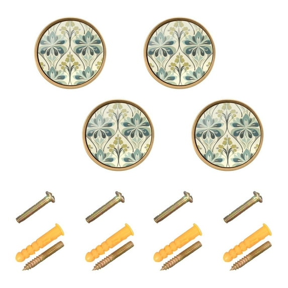 Yayeee 4 Pack Cabinet Knobs with Screws Round Zinc Drawer Pulls for Kitchen, Beige Floral Pattern