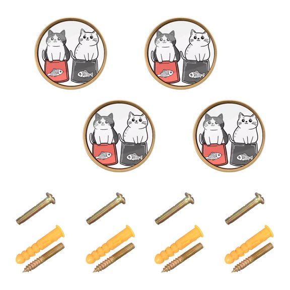 Yayeee 4 Pack Cabinet Knobs with Screws Round Zinc Drawer Pulls for Kitchen, Black Chubby Cat