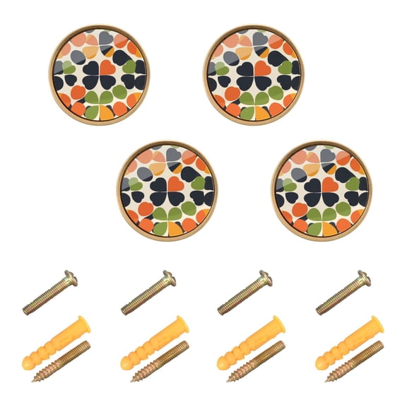 Yayeee 4 Pack Cabinet Knobs with Screws Round Zinc Drawer Pulls for Kitchen, Black Clover Pattern