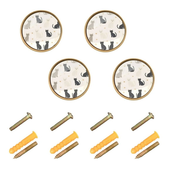 Yayeee 4 Pack Cabinet Knobs with Screws Round Zinc Drawer Pulls for Kitchen, Black Cute Cats