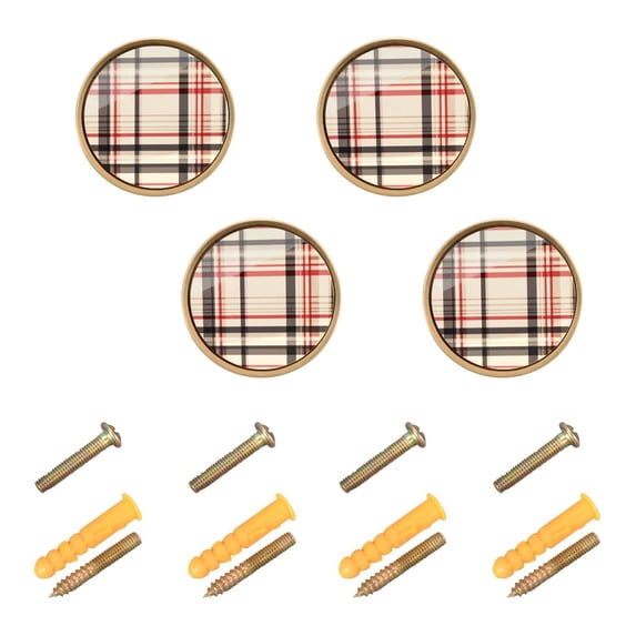 Yayeee 4 Pack Cabinet Knobs with Screws Round Zinc Drawer Pulls for Kitchen, Black Tartan