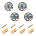 thumbnail image 1 of Yayeee 4 Pack Cabinet Knobs with Screws Round Zinc Drawer Pulls for Kitchen, Blue Cute Train Pattern, 1 of 9