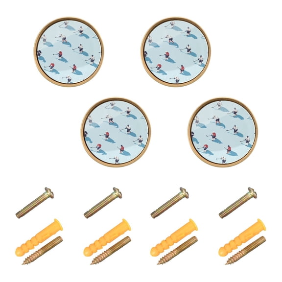 Yayeee 4 Pack Cabinet Knobs with Screws Round Zinc Drawer Pulls for Kitchen, Blue Ice Hockey