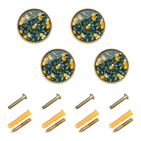 Yayeee 4 Pack Cabinet Knobs with Screws Round Zinc Drawer Pulls for Kitchen, Blue Lemons