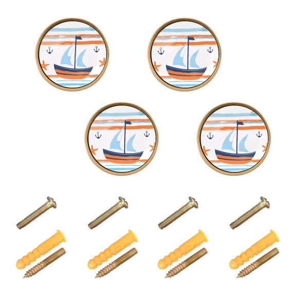 Yayeee 4 Pack Cabinet Knobs with Screws Round Zinc Drawer Pulls for Kitchen, Blue Nautical Pattern