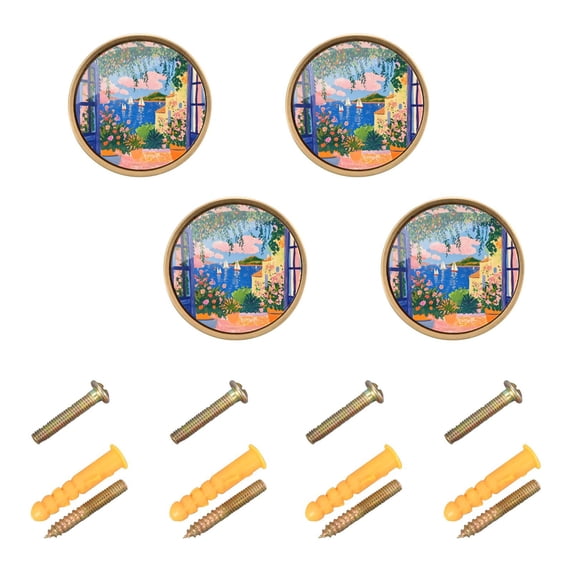 Yayeee 4 Pack Cabinet Knobs with Screws Round Zinc Drawer Pulls for Kitchen, Blue Window