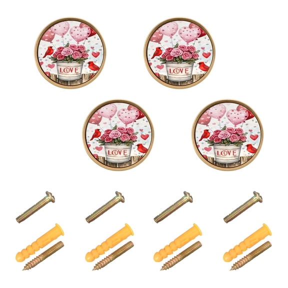 Yayeee 4 Pack Cabinet Knobs with Screws Round Zinc Drawer Pulls for Kitchen, Cardinal Rose Balloon