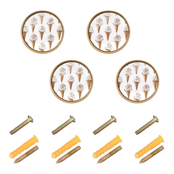 Yayeee 4 Pack Cabinet Knobs with Screws Round Zinc Drawer Pulls for Kitchen, Cartoon Ice Cream Pattern
