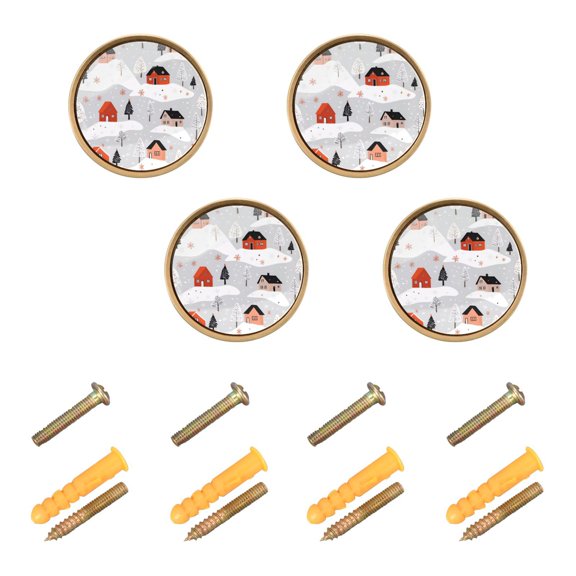 Yayeee 4 Pack Cabinet Knobs with Screws Round Zinc Drawer Pulls for Kitchen, Cartoon Red Houses