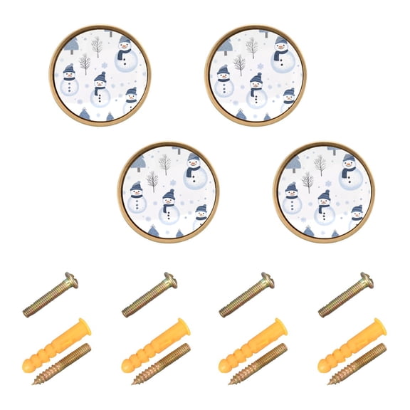 Yayeee 4 Pack Cabinet Knobs with Screws Round Zinc Drawer Pulls for Kitchen, Cartoon Snowmen