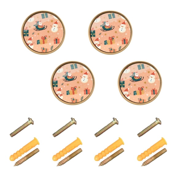 Yayeee 4 Pack Cabinet Knobs with Screws Round Zinc Drawer Pulls for Kitchen, Christmas Santa