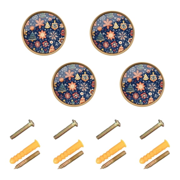 Yayeee 4 Pack Cabinet Knobs with Screws Round Zinc Drawer Pulls for Kitchen, Christmas Splendor