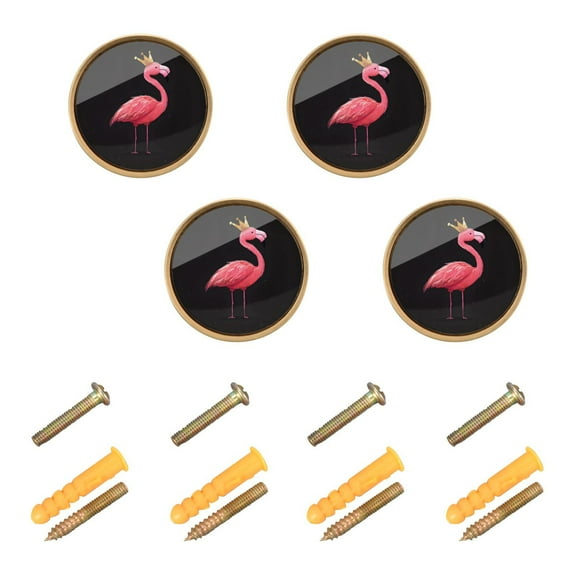 Yayeee 4 Pack Cabinet Knobs with Screws Round Zinc Drawer Pulls for Kitchen, Flamingo Crown