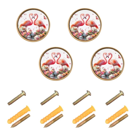 Yayeee 4 Pack Cabinet Knobs with Screws Round Zinc Drawer Pulls for Kitchen, Flamingo Stone Butterfly