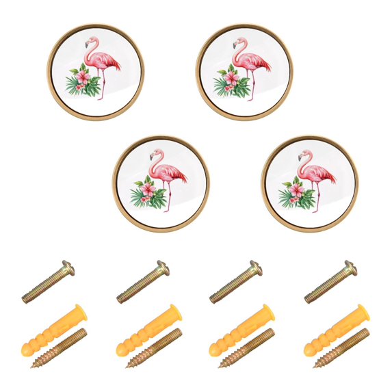 Yayeee 4 Pack Cabinet Knobs with Screws Round Zinc Drawer Pulls for Kitchen, Flamingo Tropical Flowers