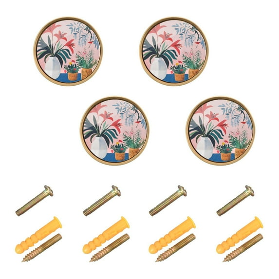 Yayeee 4 Pack Cabinet Knobs with Screws Round Zinc Drawer Pulls for Kitchen, Flowers and Leaves