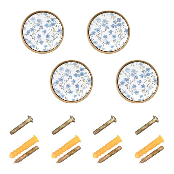 Yayeee 4 Pack Cabinet Knobs with Screws Round Zinc Drawer Pulls for Kitchen, Forget Me Not