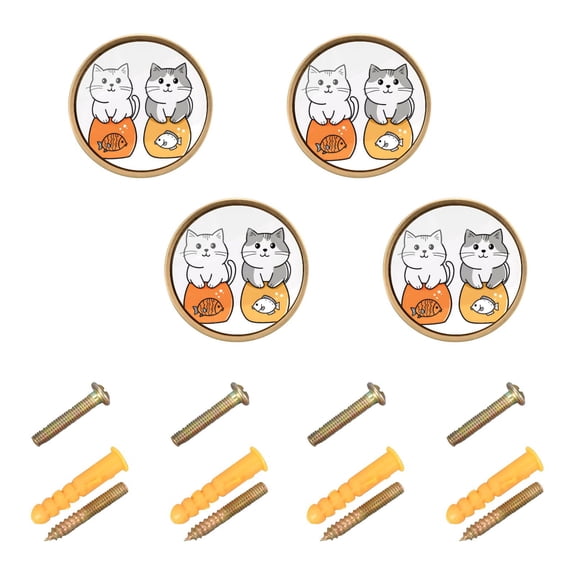 Yayeee 4 Pack Cabinet Knobs with Screws Round Zinc Drawer Pulls for Kitchen, Gray Cute Cat