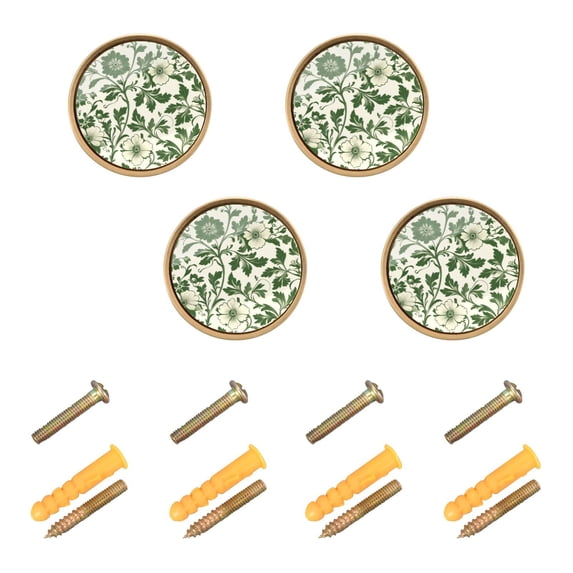 Yayeee 4 Pack Cabinet Knobs with Screws Round Zinc Drawer Pulls for Kitchen, Green Floral
